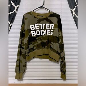 Gasp/Better Bodies green camo crop sweater